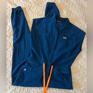 Figs Deep Reef Rafaela Cargo Jumpsuit with Vibrant Accent